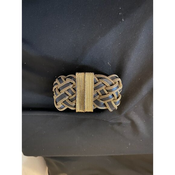 Set of 2 Vintage Magnetic Bracelets Gold Woven & Black Rhinestone Statement - Picture 6 of 9